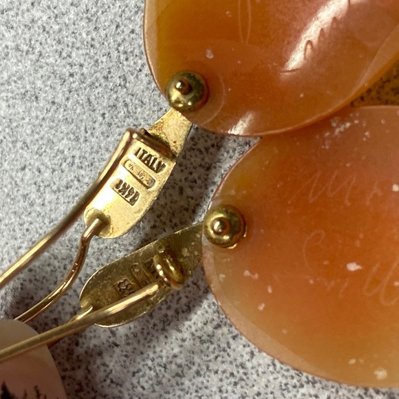 Vintage Italian Gold Cameo Earrings Oval Carved Shell Woman Face Dangle Old - Picture 5 of 9